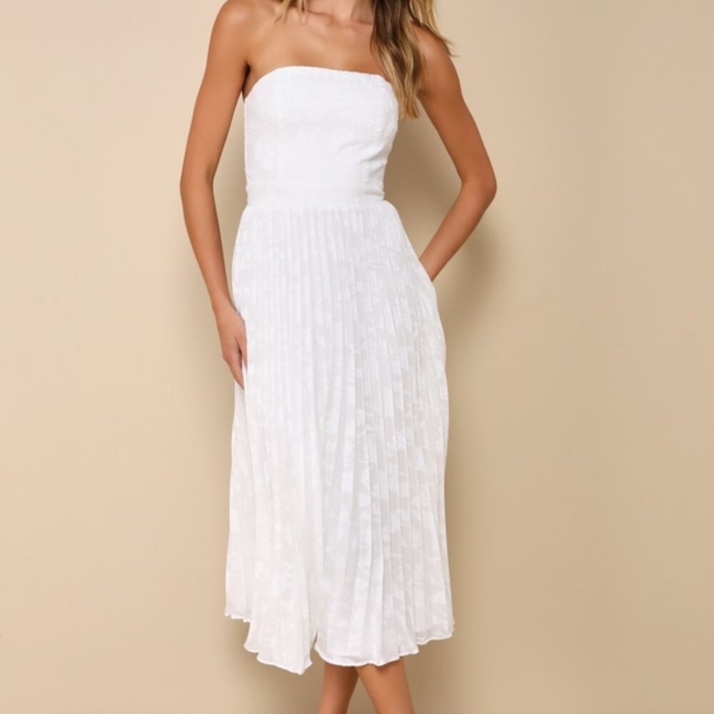 Lulus Perfectly Stunning Ivory Jacquard Strapless Midi Dress White - Size M
